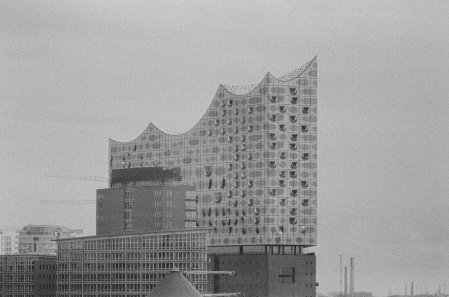 The Elbphilharmonie in Hamburg shot with a 200mm tele. Shot on Agfa APX 400