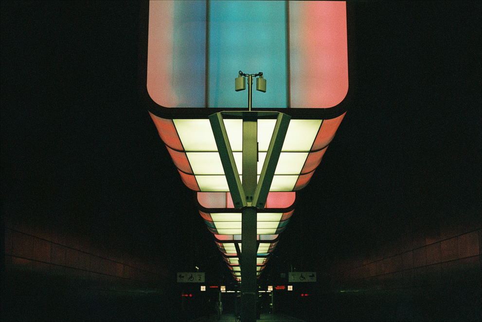 Light installation at a Hamburg subway station. Shot on Fujifilm Superia X-tra 400.