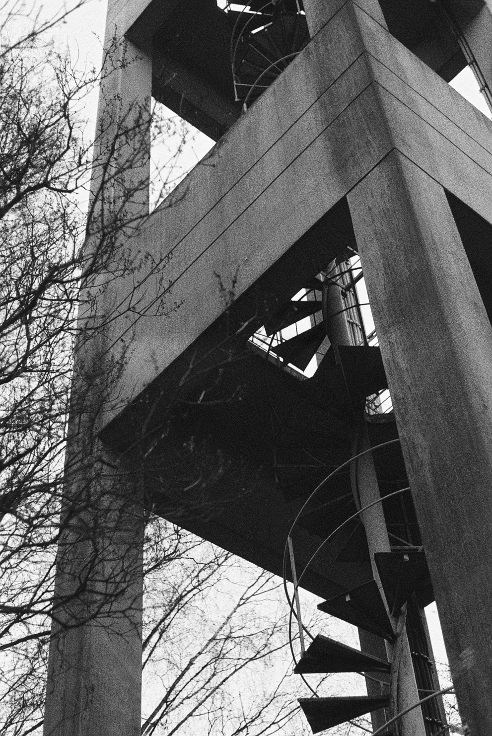 Modern architecture church tower. Shot on Ilford Delta 3200