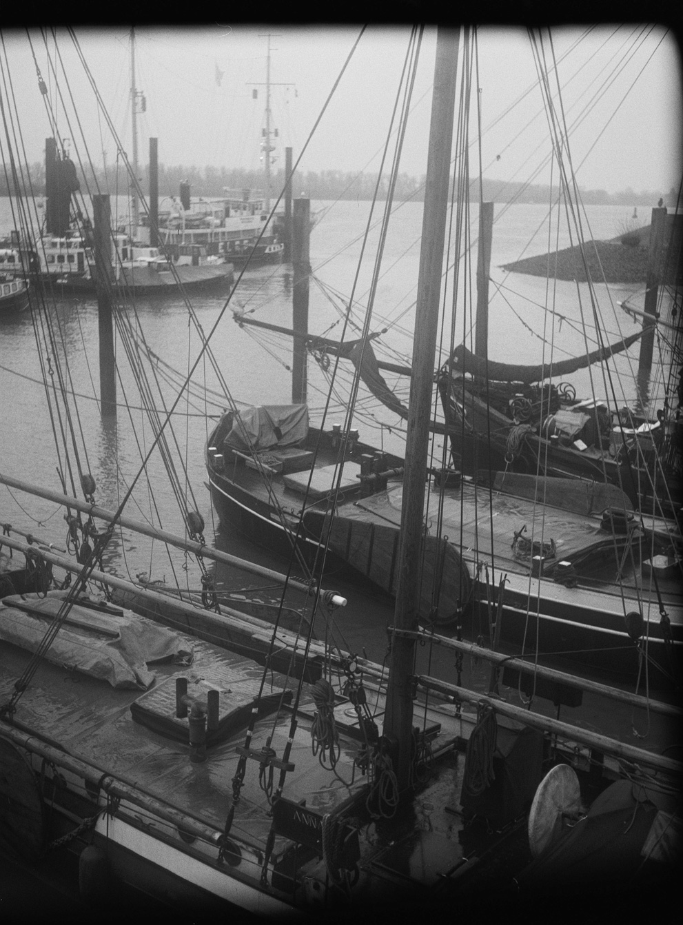 Historic ships at the Övelgönne Musuem Harbor. Shot on Ilford HP5 Plus